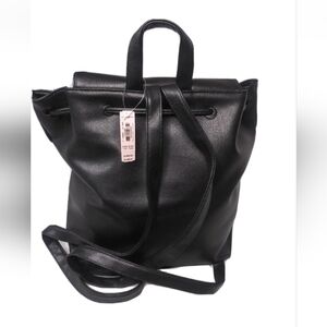 Victoria Secret Backpack Bag Black Faux Leather Purse Retail $85